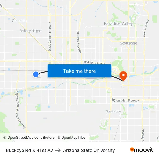 Buckeye Rd & 41st Av to Arizona State University map