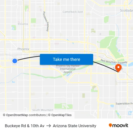 Buckeye Rd & 10th Av to Arizona State University map