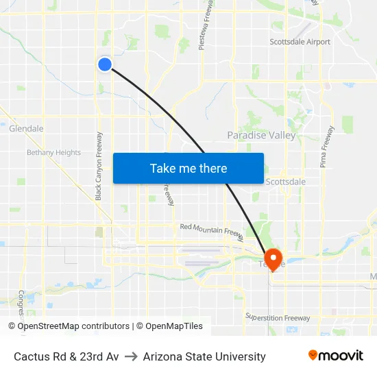 Cactus Rd & 23rd Av to Arizona State University map