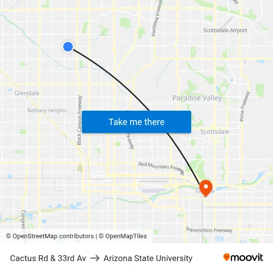 Cactus Rd & 33rd Av to Arizona State University map