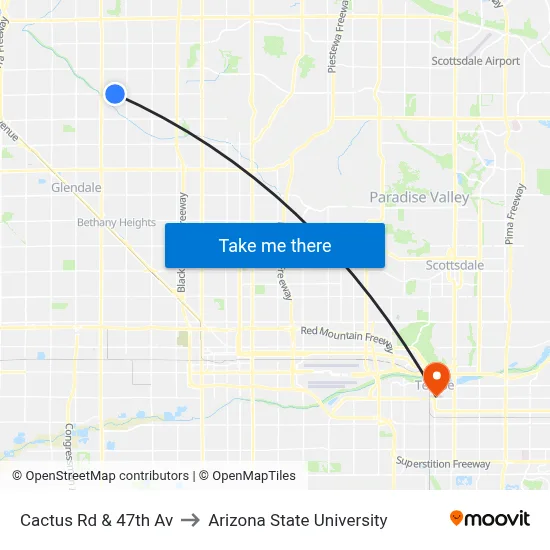 Cactus Rd & 47th Av to Arizona State University map