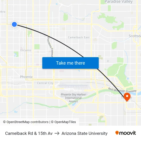 Camelback Rd & 15th Av to Arizona State University map