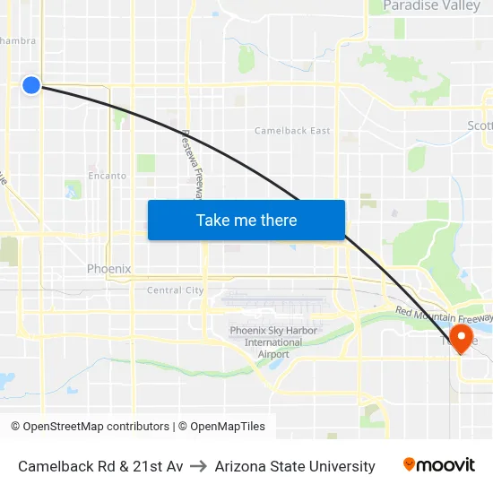 Camelback Rd & 21st Av to Arizona State University map