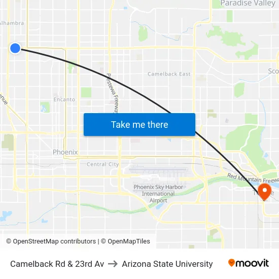 Camelback Rd & 23rd Av to Arizona State University map