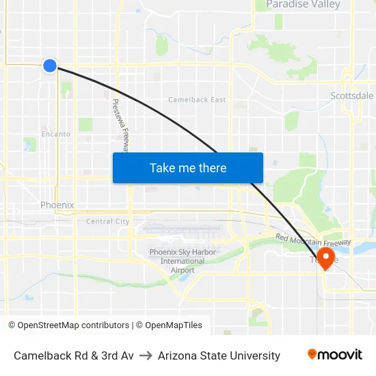 Camelback Rd & 3rd Av to Arizona State University map