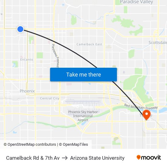 Camelback Rd & 7th Av to Arizona State University map