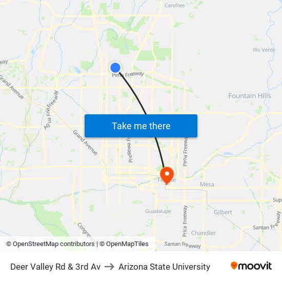 Deer Valley Rd & 3rd Av to Arizona State University map