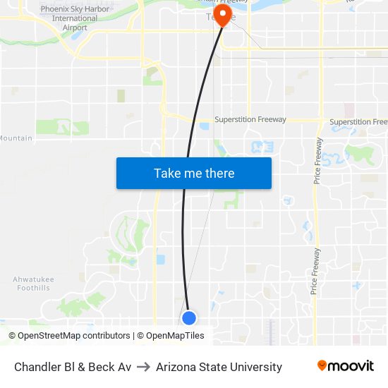 Chandler Bl & Beck Av to Arizona State University map