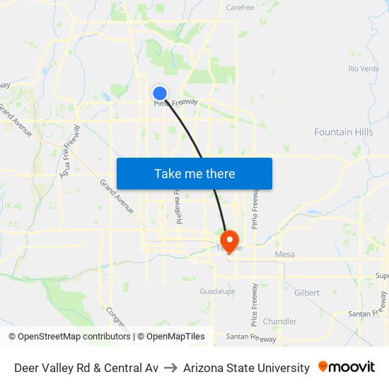 Deer Valley Rd & Central Av to Arizona State University map