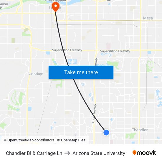 Chandler Bl & Carriage Ln to Arizona State University map