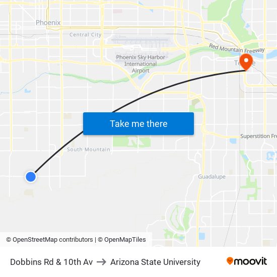 Dobbins Rd & 10th Av to Arizona State University map