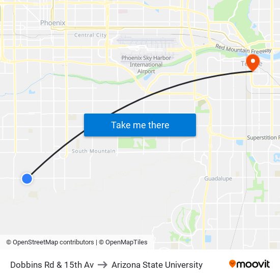 Dobbins Rd & 15th Av to Arizona State University map