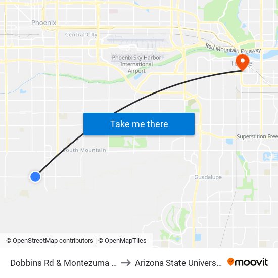 Dobbins Rd & Montezuma St to Arizona State University map
