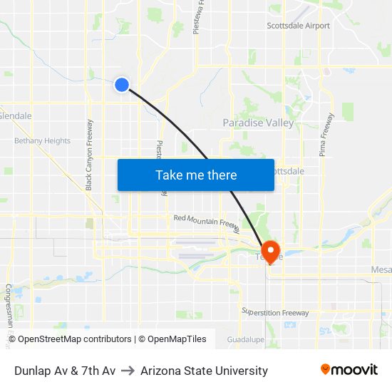 Dunlap Av & 7th Av to Arizona State University map