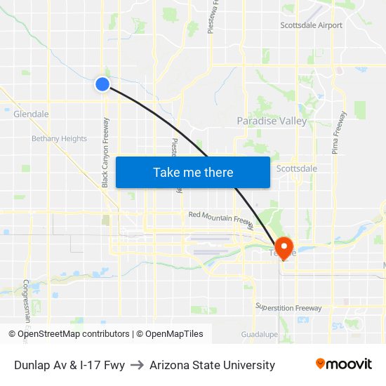 Dunlap Av & I-17 Fwy to Arizona State University map