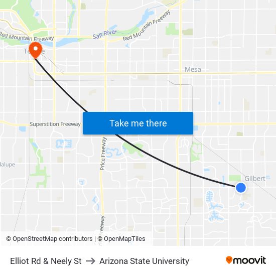Elliot Rd & Neely St to Arizona State University map