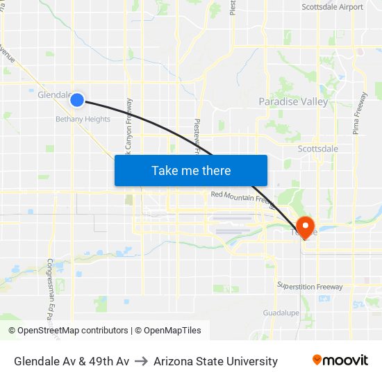 Glendale Av & 49th Av to Arizona State University map