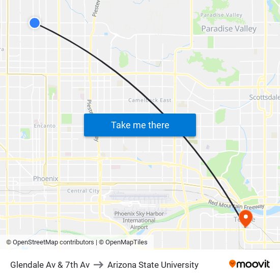 Glendale Av & 7th Av to Arizona State University map