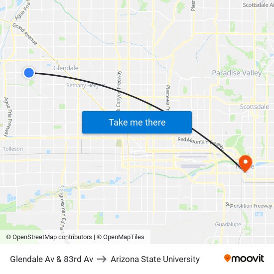 Glendale Av & 83rd Av to Arizona State University map
