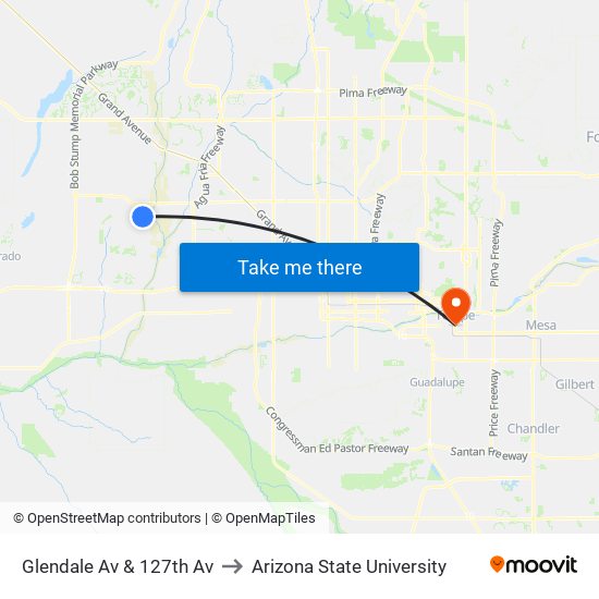 Glendale Av & 127th Av to Arizona State University map