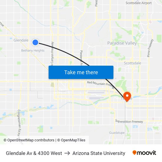 Glendale Av & 4300 West to Arizona State University map