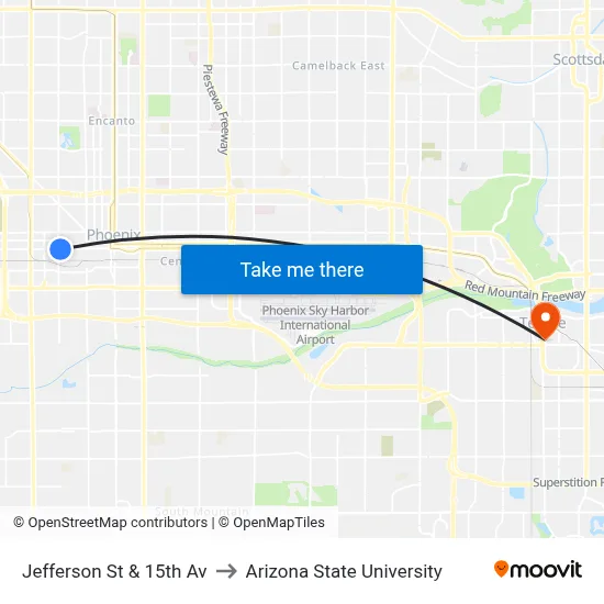 Jefferson St & 15th Av to Arizona State University map