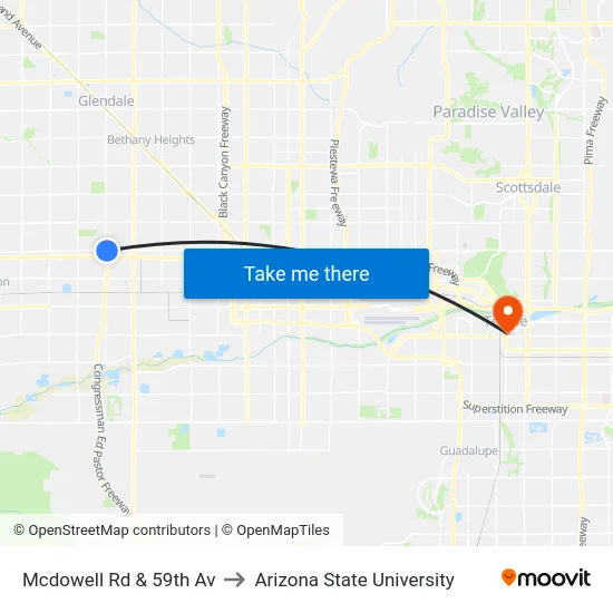 Mcdowell Rd & 59th Av to Arizona State University map