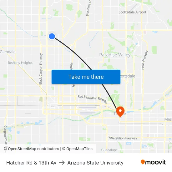 Hatcher Rd & 13th Av to Arizona State University map