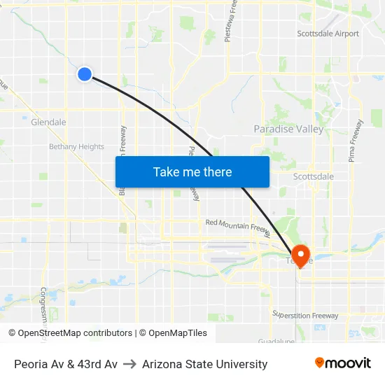 Peoria Av & 43rd Av to Arizona State University map