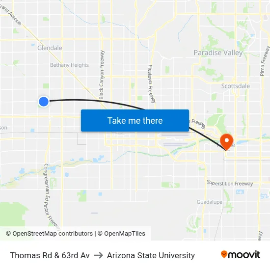 Thomas Rd & 63rd Av to Arizona State University map