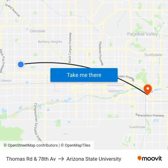 Thomas Rd & 78th Av to Arizona State University map