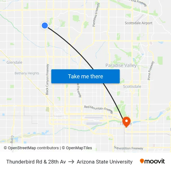 Thunderbird Rd & 28th Av to Arizona State University map