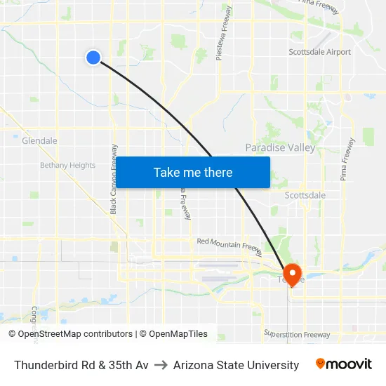 Thunderbird Rd & 35th Av to Arizona State University map
