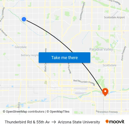 Thunderbird Rd & 55th Av to Arizona State University map
