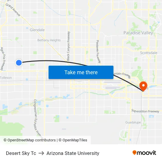 Desert Sky Tc to Arizona State University map