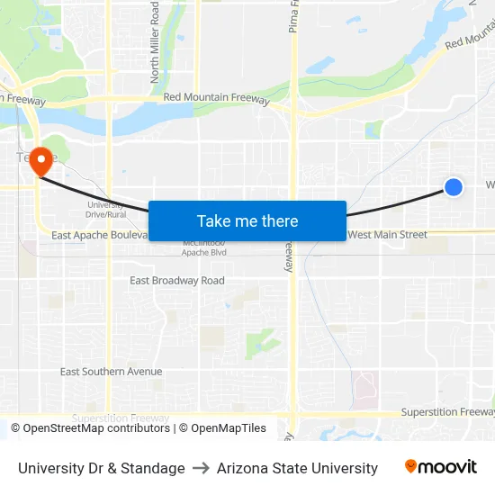 University Dr & Standage to Arizona State University map