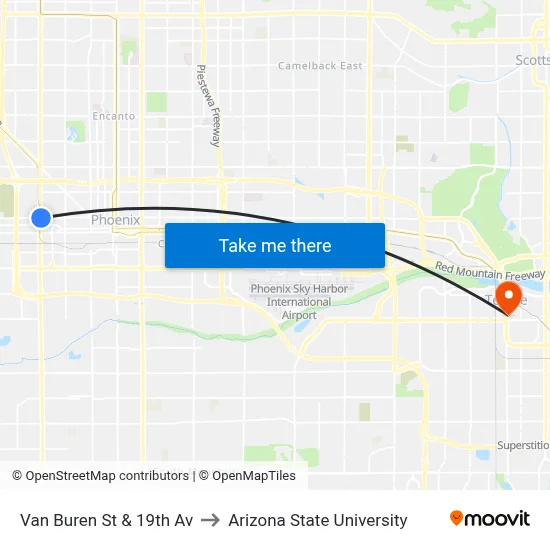 Van Buren St & 19th Av to Arizona State University map
