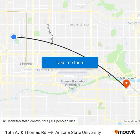 15th Av & Thomas Rd to Arizona State University map