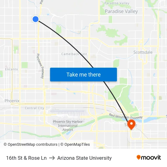 16th St & Rose Ln to Arizona State University map