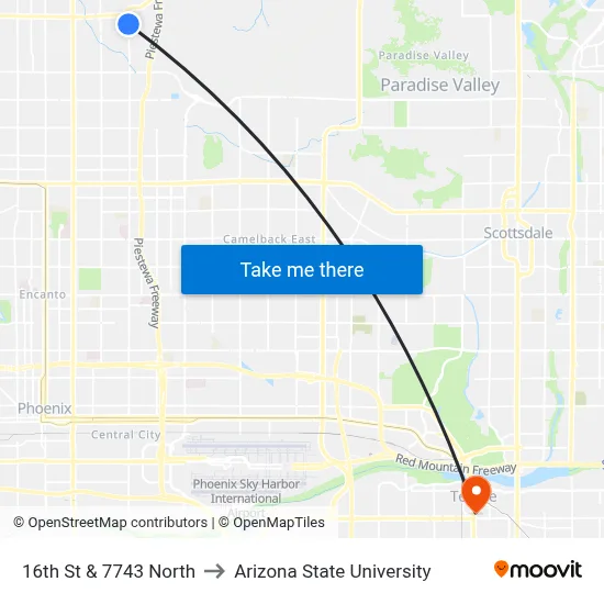 16th St & 7743 North to Arizona State University map
