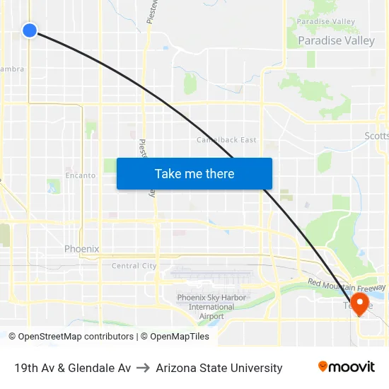 19th Av & Glendale Av to Arizona State University map