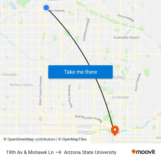 19th Av & Mohawk Ln to Arizona State University map