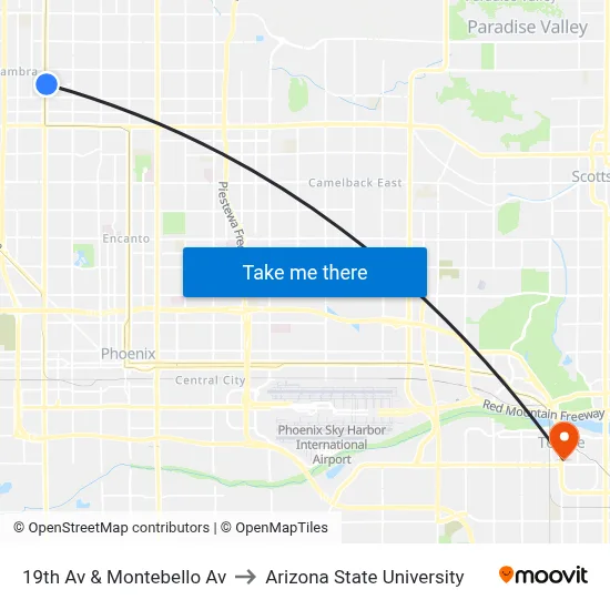 19th Av & Montebello Av to Arizona State University map