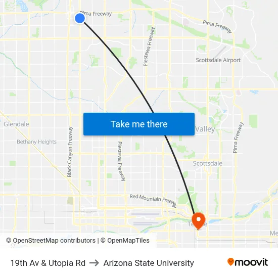 19th Av & Utopia Rd to Arizona State University map