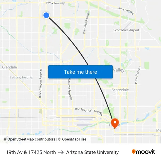 19th Av & 17425 North to Arizona State University map
