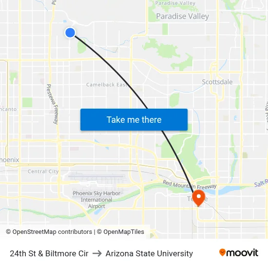 24th St & Biltmore Cir to Arizona State University map