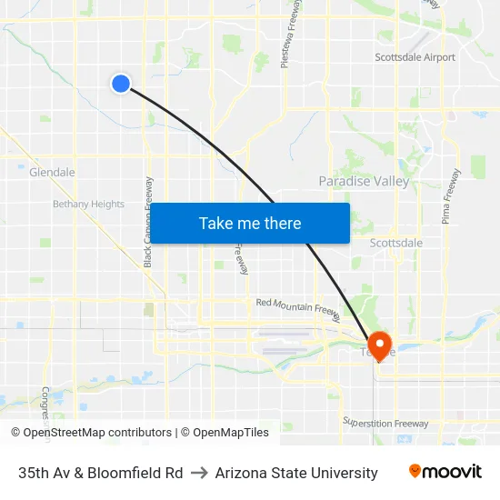 35th Av & Bloomfield Rd to Arizona State University map