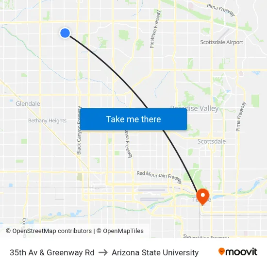 35th Av & Greenway Rd to Arizona State University map