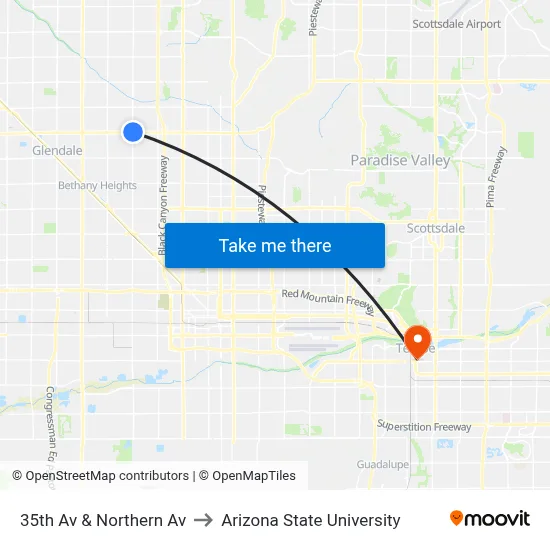 35th Av & Northern Av to Arizona State University map
