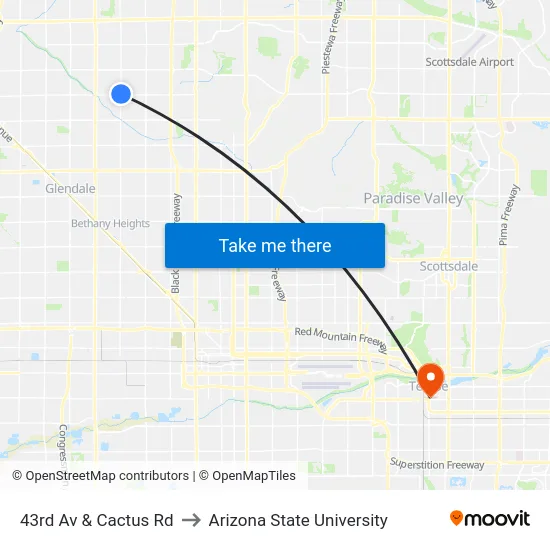 43rd Av & Cactus Rd to Arizona State University map